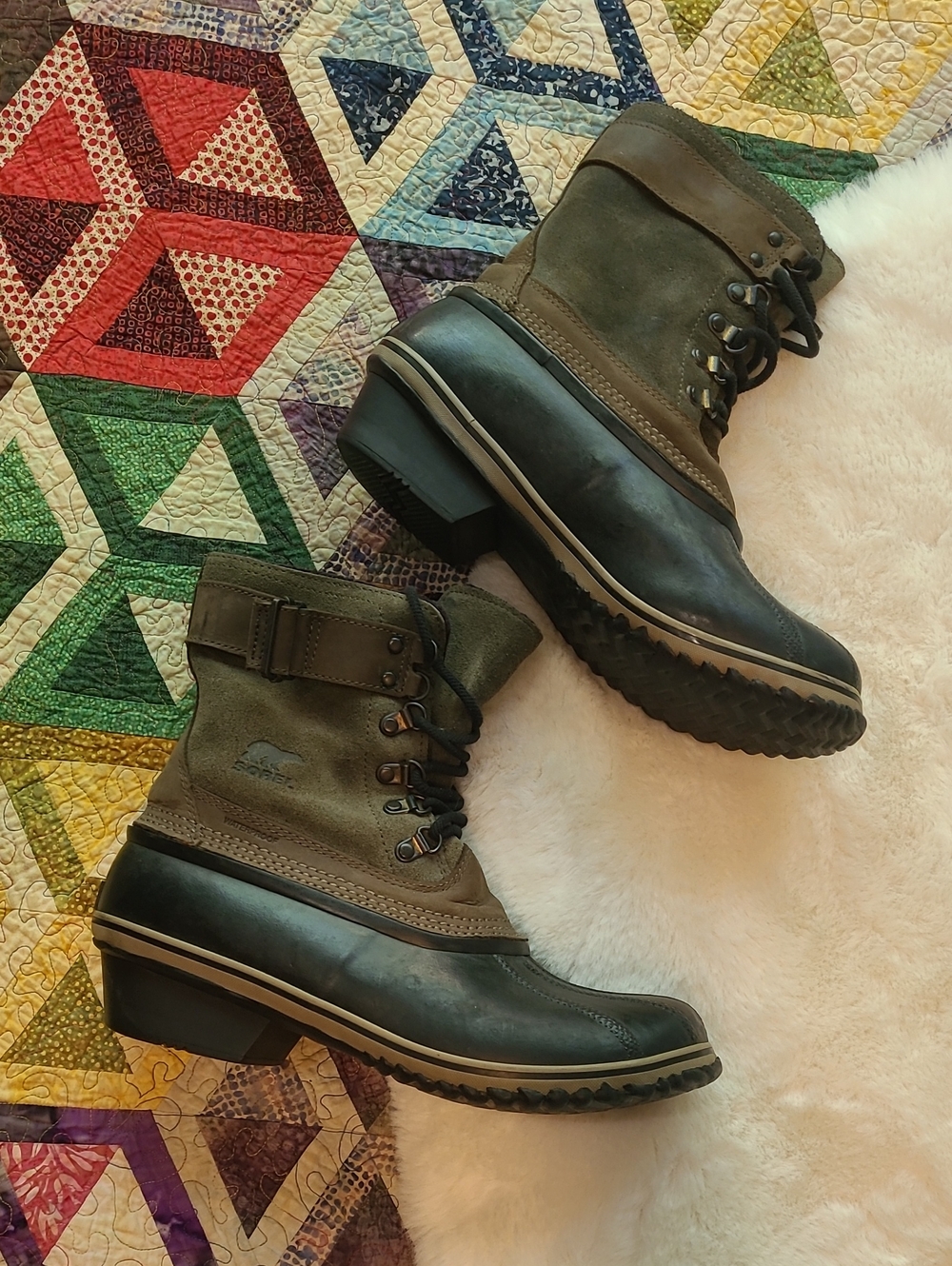 Sorel Lace II Suede Olive and Dark Brown Lace-Up Waterproof Boots